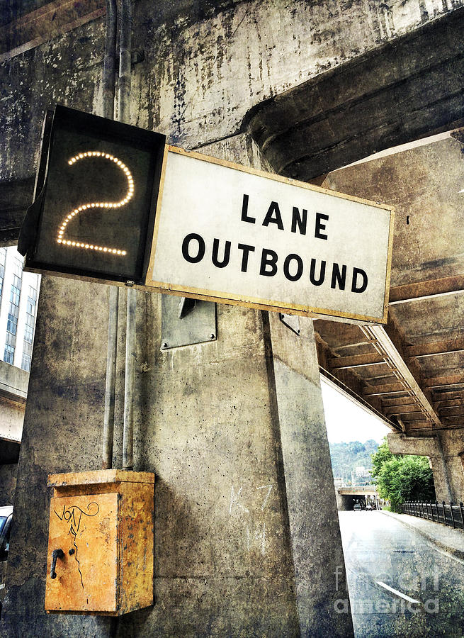 Pittsburgh Photograph - 2 Lane Outbound Traffic Sign by Amy Cicconi