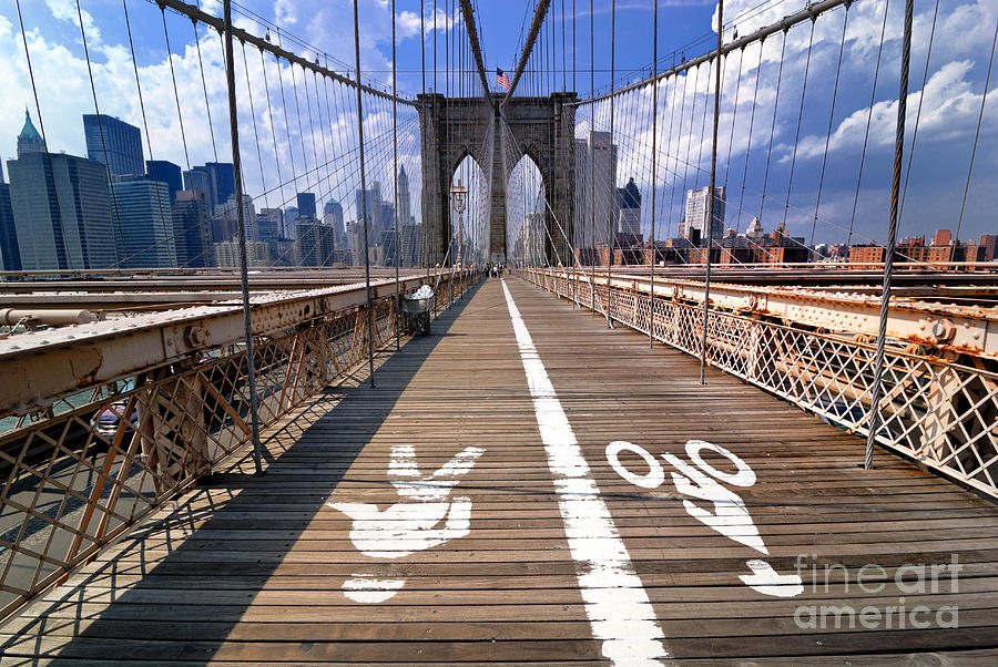 Brooklyn Bridge Photograph - Lanes for pedestrian and bicycle traffic on the Brooklyn Bridge #2 by Amy Cicconi