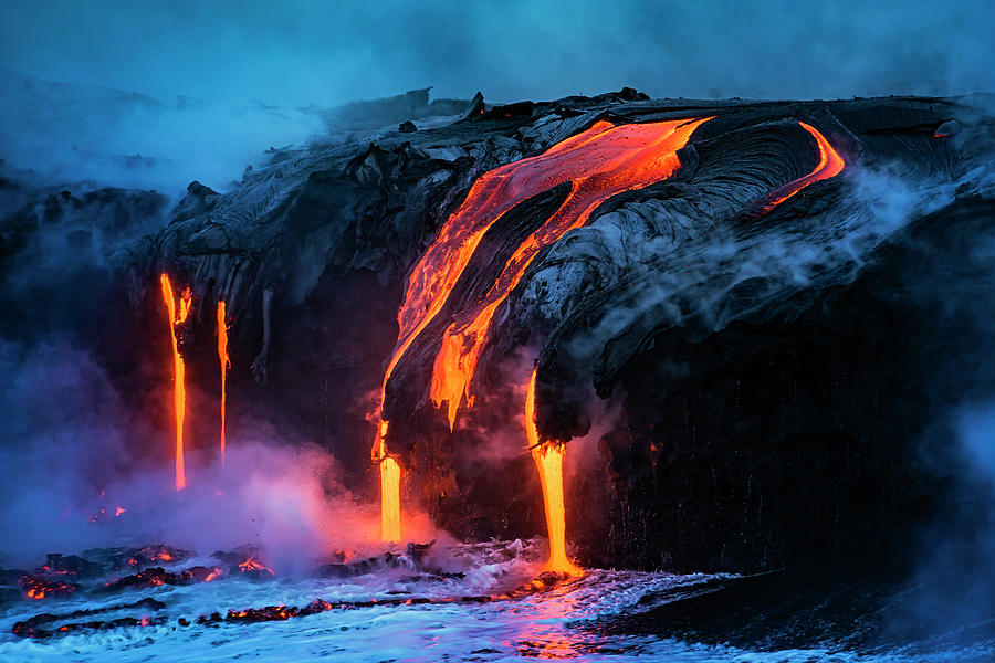 Hawaii Volcanoes National Park Photograph - Lava Flow Entering The Ocean At Dawn #2 by Russ Bishop