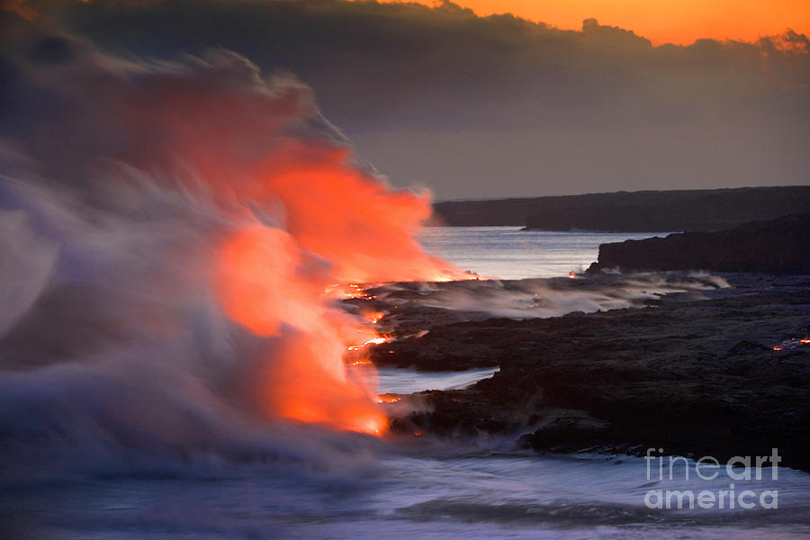 Lava Flowing Into The Ocean, Hawaii #2 Photograph by Douglas Peebles