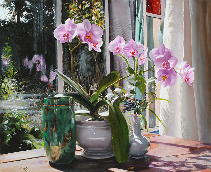 Le Orchidee Rosa #2 Painting by Danka Weitzen