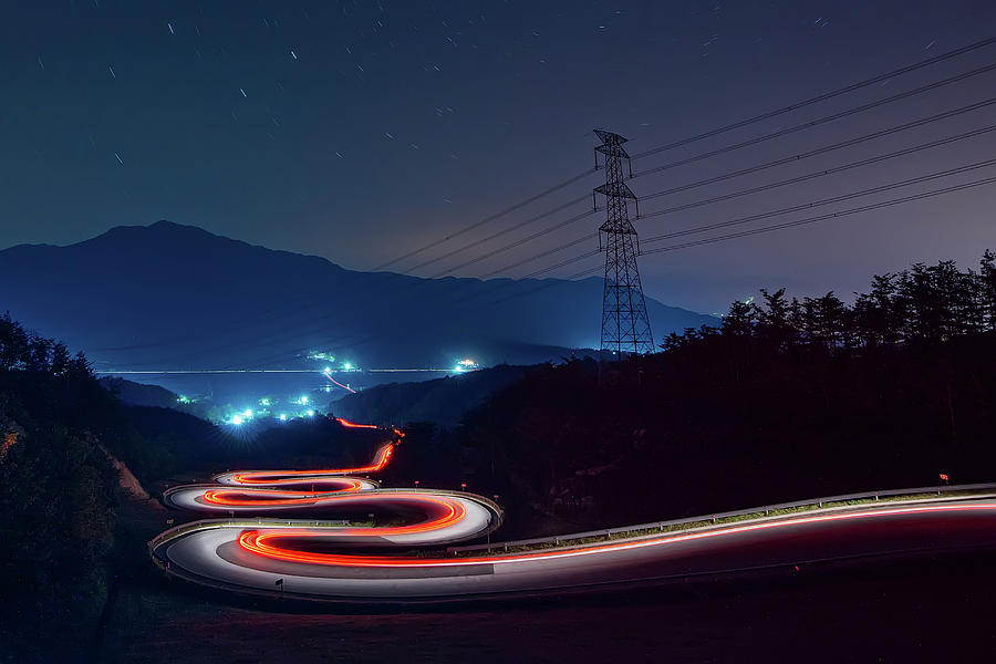 Transportation Photograph - Light Trails Of Cars On The Zigzag Way #2 by Tokism