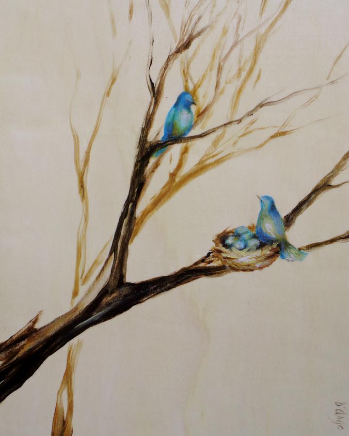 2 Little Birds With Nest Painting by Dina Dargo