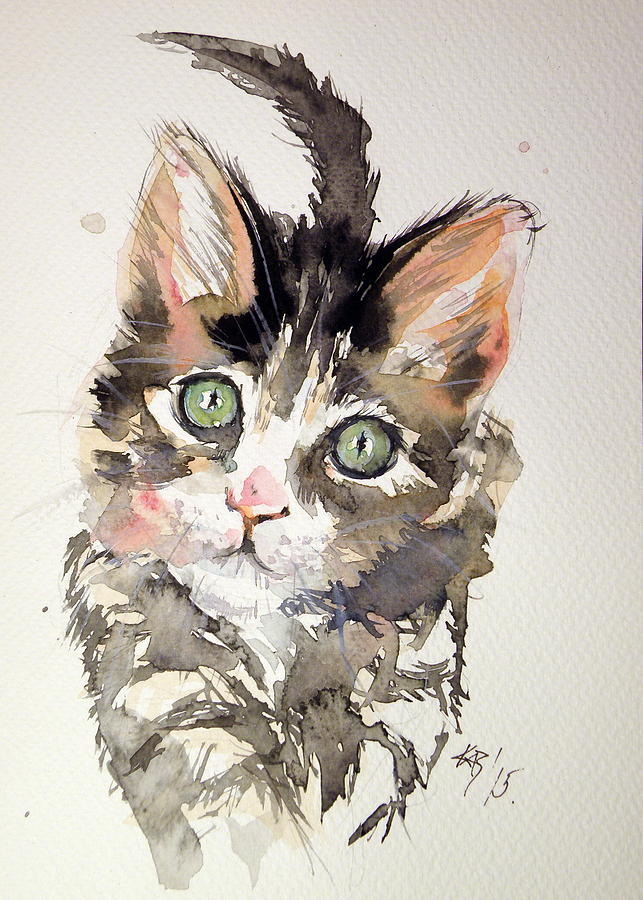 Little cat #4 Painting by Kovacs Anna Brigitta