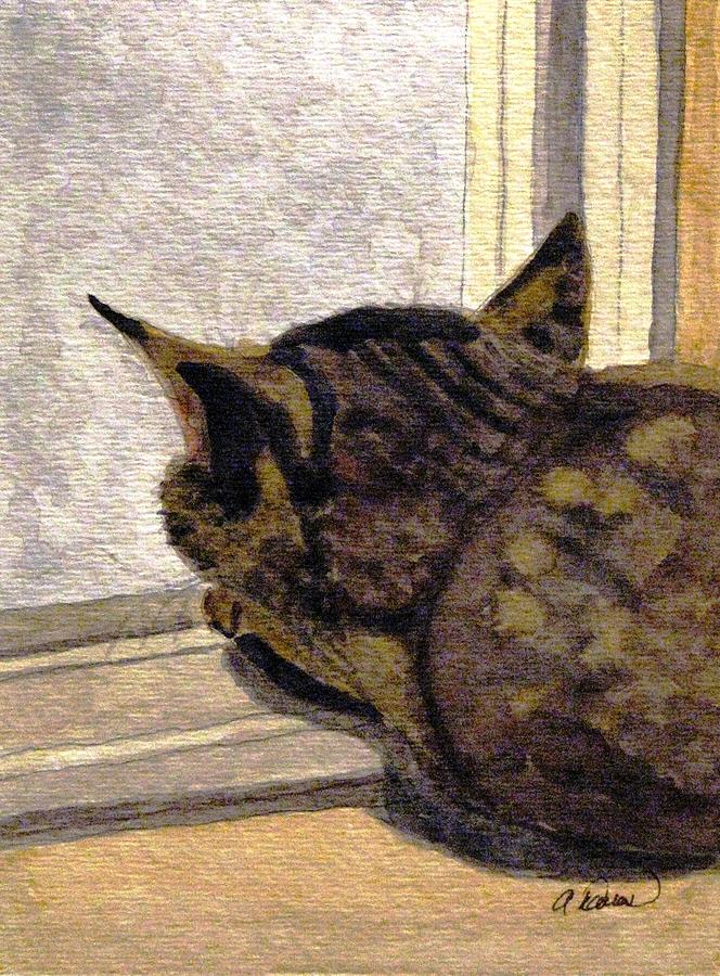 Cat Painting - Longing by Angela Davies