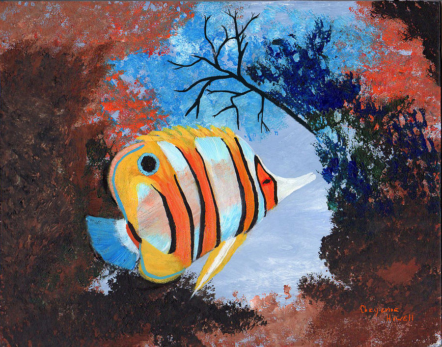 Fish Painting - Longnose Butterfly Fish by J Cheyenne Howell