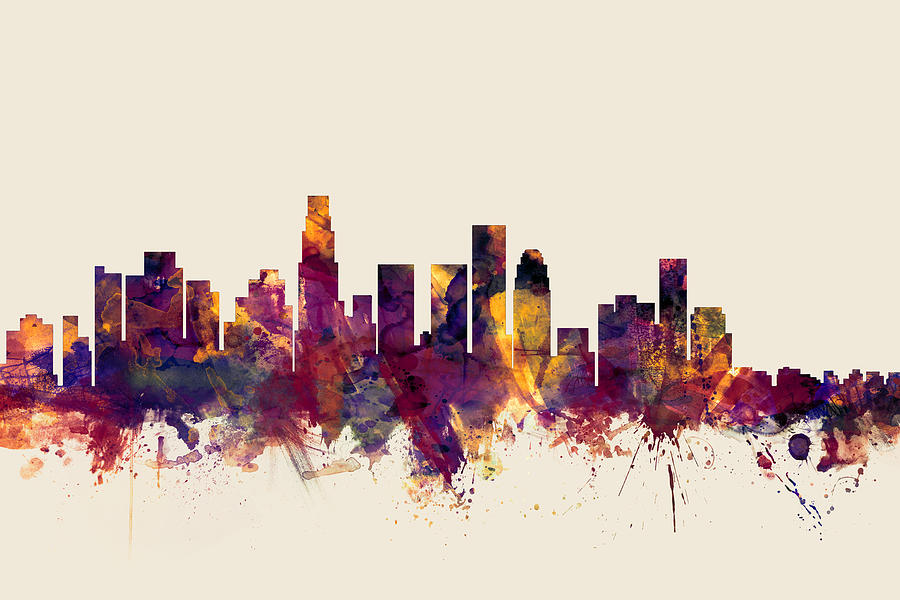 Los Angeles Digital Art - Los Angeles California Skyline #2 by Michael Tompsett