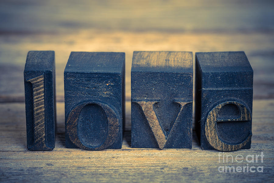 Typography Photograph - Love in printing blocks #2 by Jane Rix