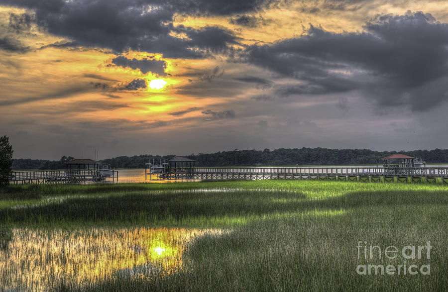 Dock Side Marsh Sunset Photograph by Dale Powell