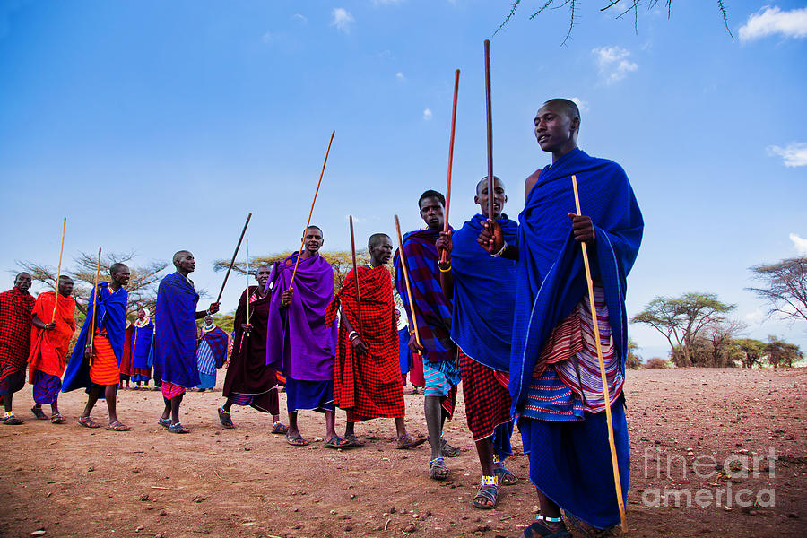 Nature Photograph - Maasai men in their ritual dance in their village in Tanzania #2 by Michal Bednarek