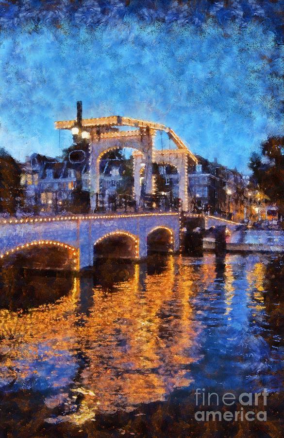 Holiday Painting - Magere Brug bridge in Amsterdam #2 by George Atsametakis