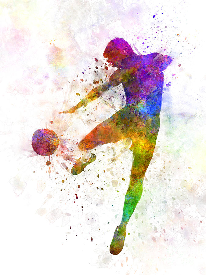 Man Soccer Football Player Flying Kicking Painting by Pablo Romero