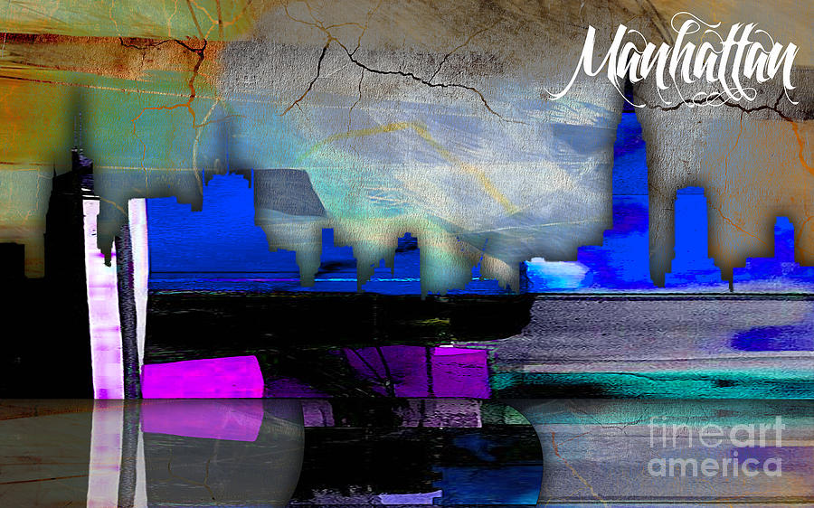 Manhattan Skyline Watercolor #2 Mixed Media by Marvin Blaine