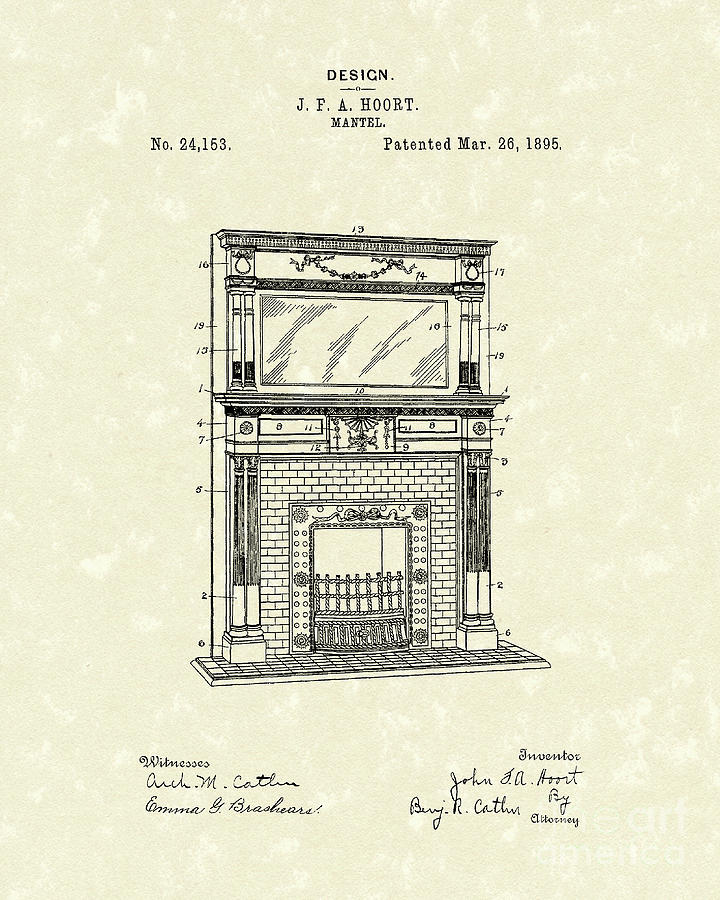 Mantel 1895 Patent Art #2 Drawing by Prior Art Design