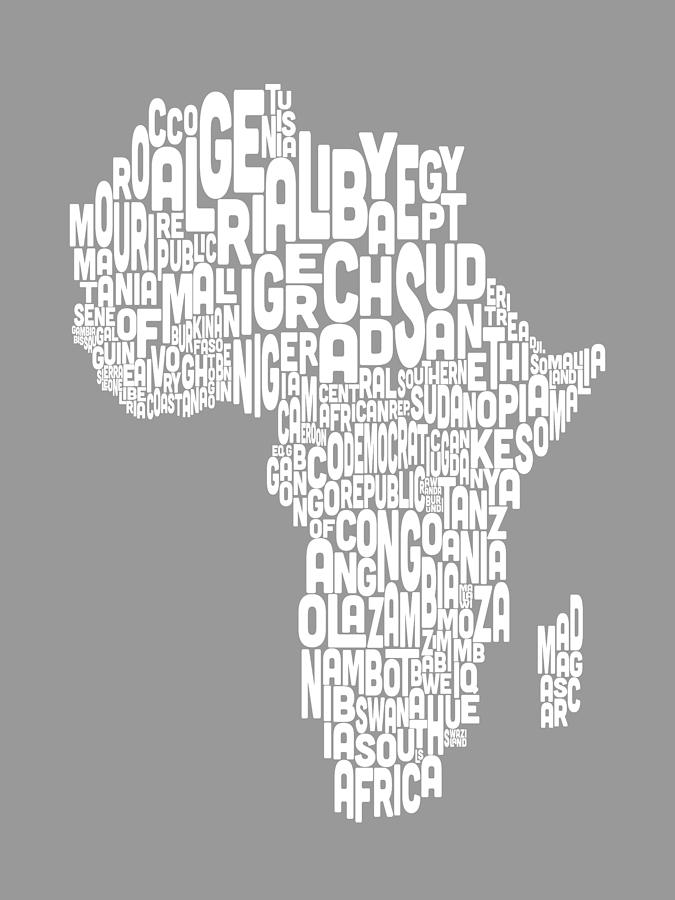 Typography Digital Art - Map of Africa Map Text Art #2 by Michael Tompsett