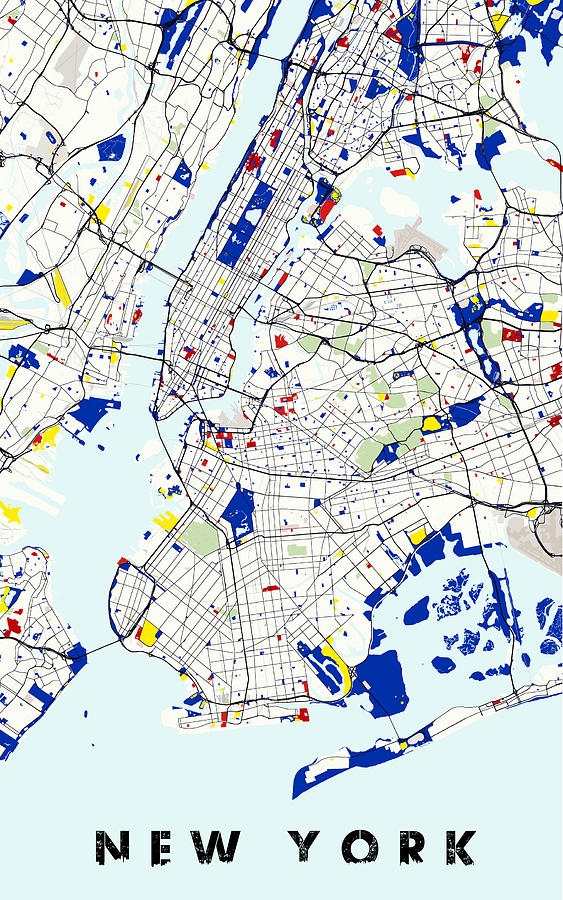 Map of New York in the style of Piet Mondrian Digital Art by Celestial ...