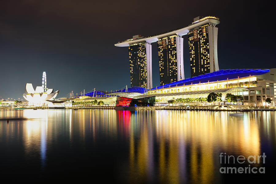 Skyline Photograph - Marina Bay Sands Singapore #2 by Fototrav Print
