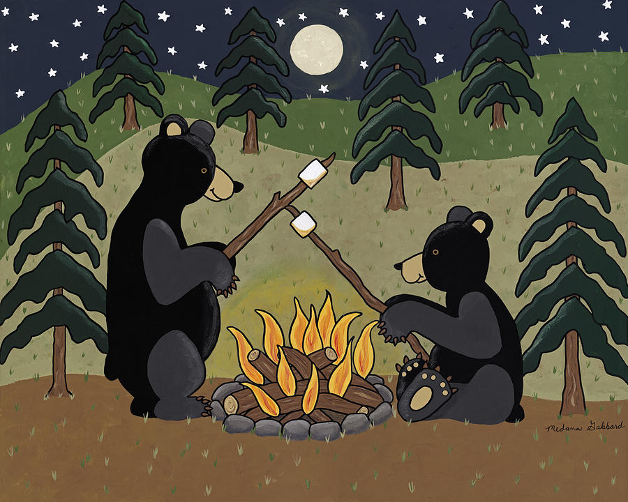Black Bear Painting - Marshmallows For Two by Medana Gabbard