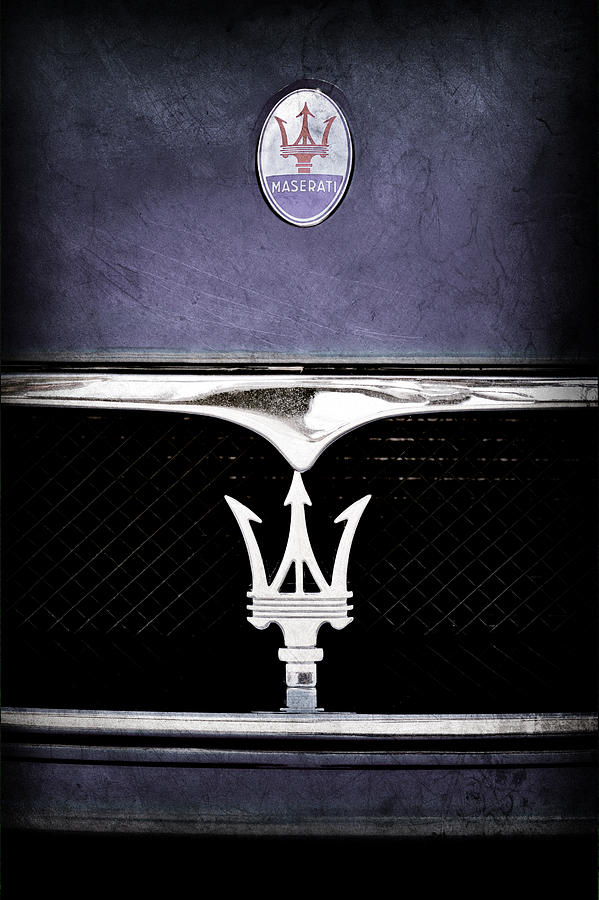 Car Photograph - Maserati Hood - Grille Emblems #2 by Jill Reger