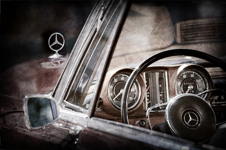 Car Photograph - Mercedes-Benz 250 SE Steering Wheel Emblem #2 by Jill Reger