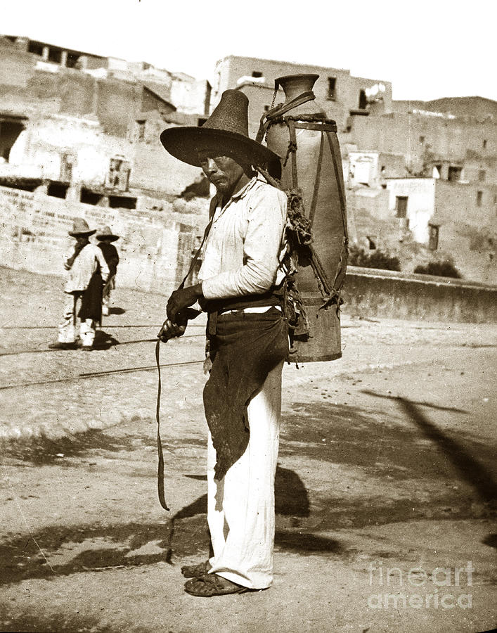 Man With A Large Jug Mexico Circa 1902 Photograph