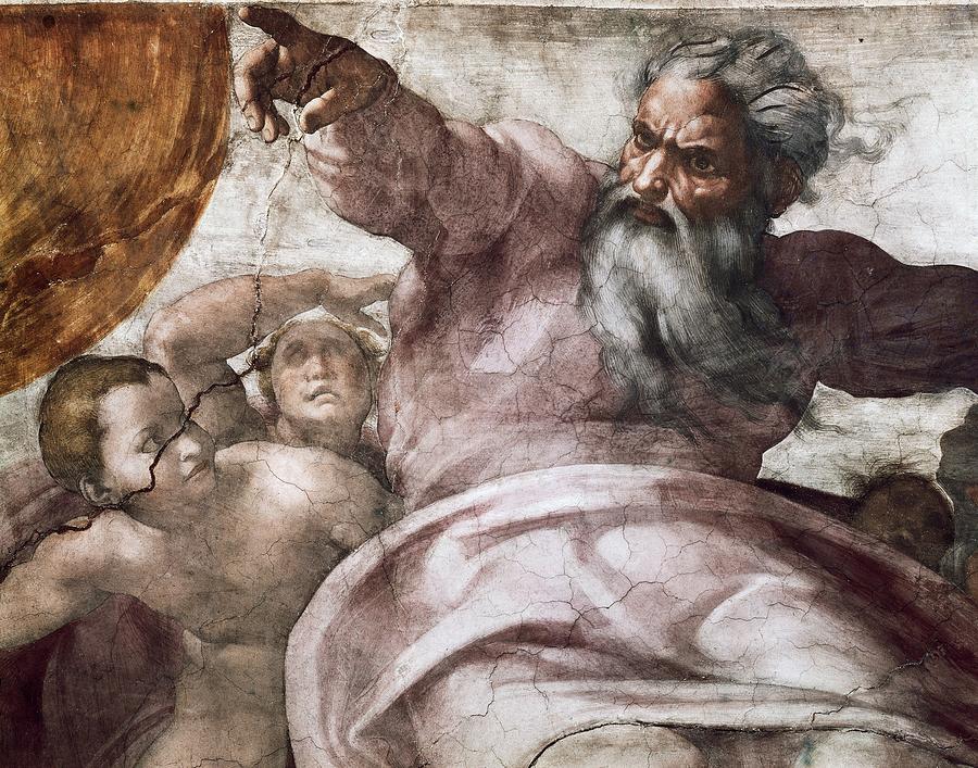 Изображение бога яхве. Микеланджело Буонарроти Бог отец. Отделение света от тьмы Микеланджело. Саваоф Микеланджело. Сотворение Вселенной Микеланджело.