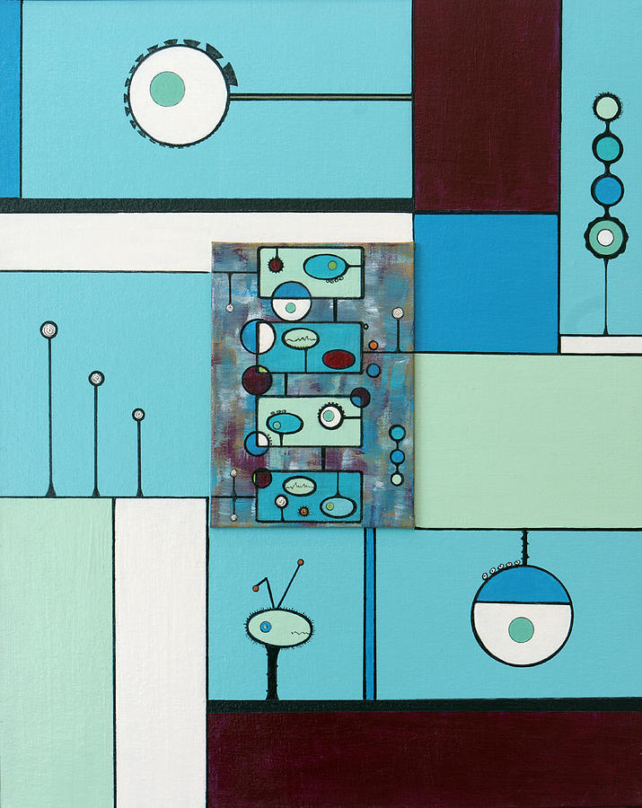 Modern Abstract Painting - MicroCosmic Herb Garden #2 by Debra Jacobson