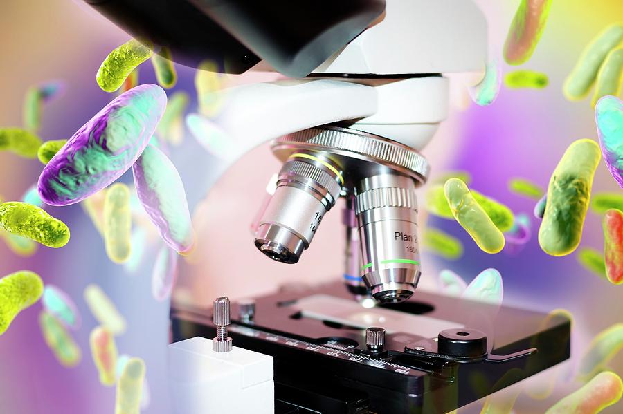 Microscope And Bacteria Photograph by Kateryna Kon/science Photo