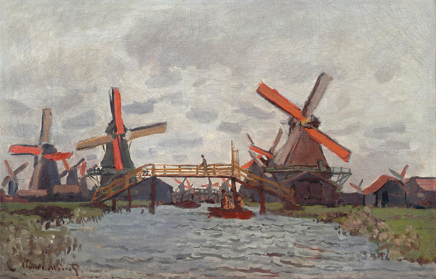 Mills at Westzijderveld near Zaandam #2 Painting by Claude Monet