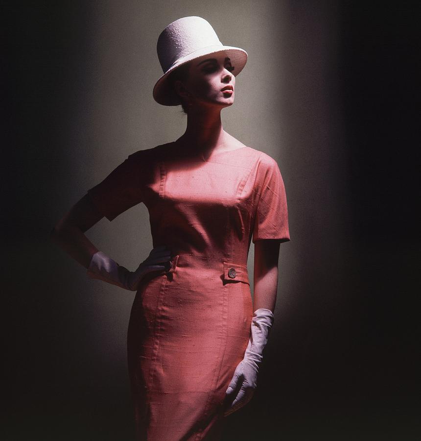 Model Wearing A Pink Dress And Hat #2 Photograph by Horst P. Horst