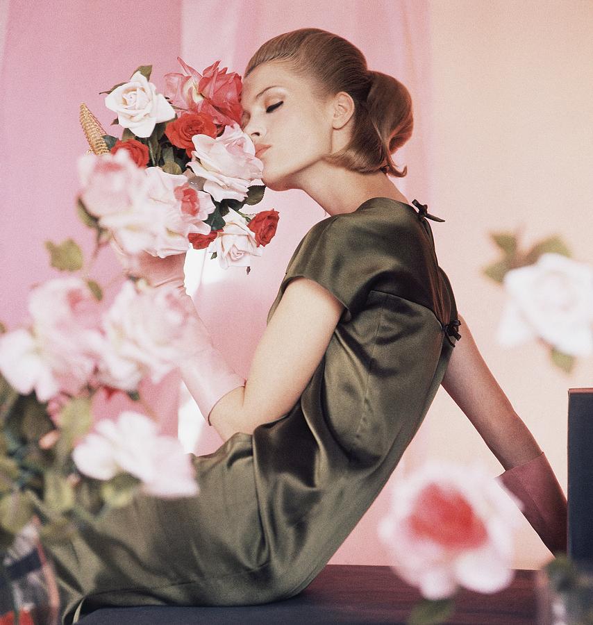 Model Wearing Green Dress By Pauline Trigere #2 Photograph by Horst P. Horst