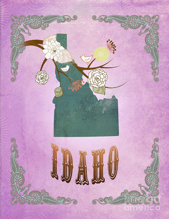 Christmas Digital Art - Modern Vintage Idaho State Map  #2 by Joy House Studio