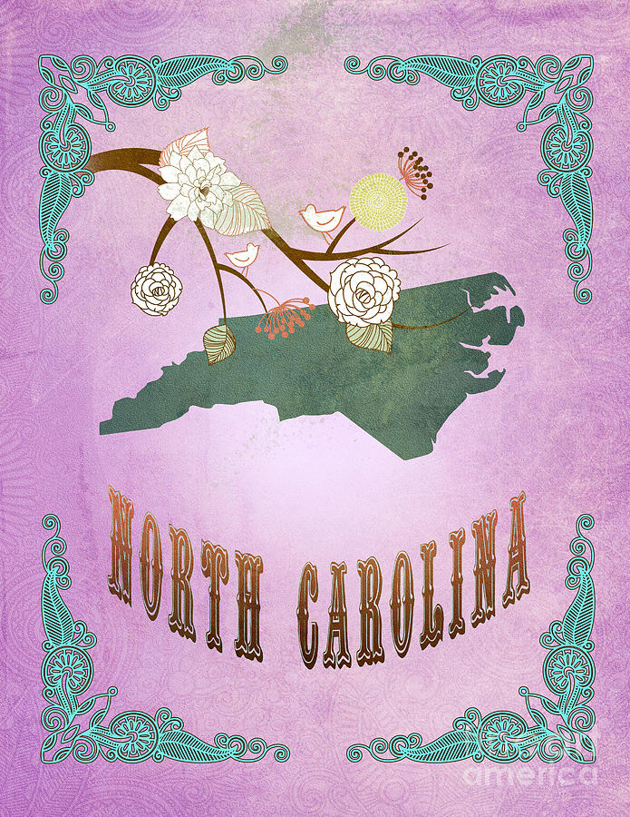 Christmas Digital Art - Modern Vintage North Carolina State Map  #2 by Joy House Studio