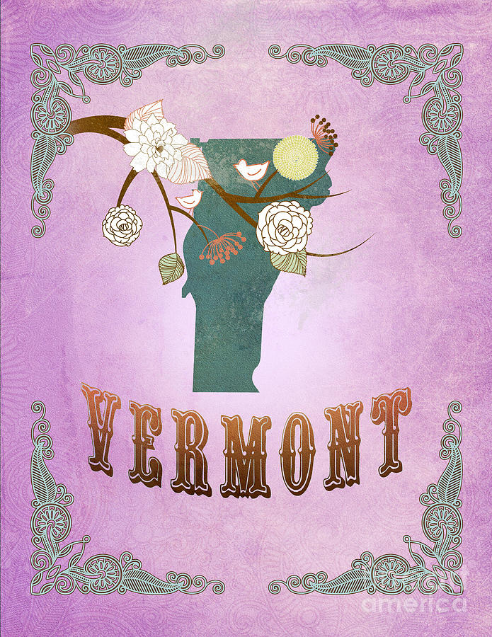 Christmas Digital Art - Modern Vintage Vermont State Map  #2 by Joy House Studio