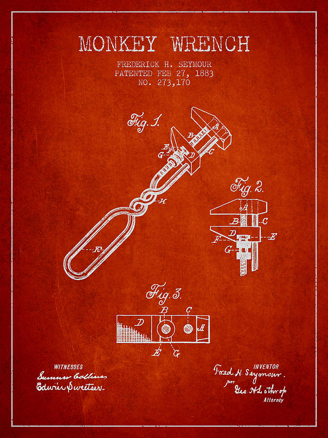 Vintage Digital Art - Monkey Wrench patent Drawing from 1883 #3 by Aged Pixel
