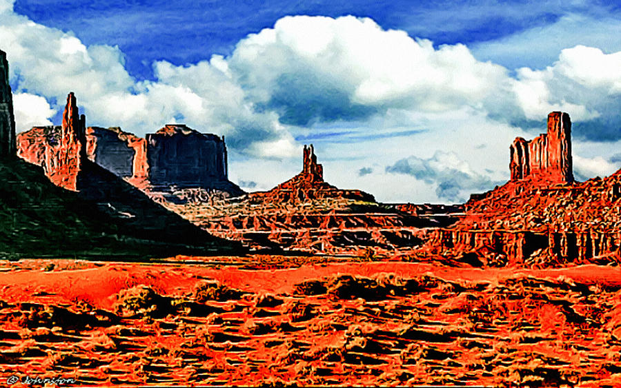 Sunset Painting - Monument Valley Painting by Bob and Nadine Johnston
