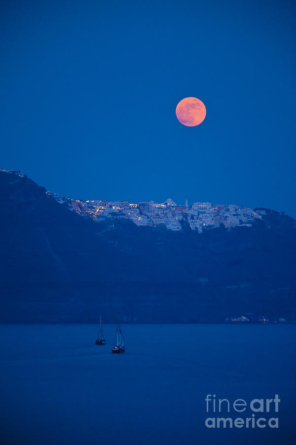 Moon over Santorini #2 Photograph by Brian Jannsen