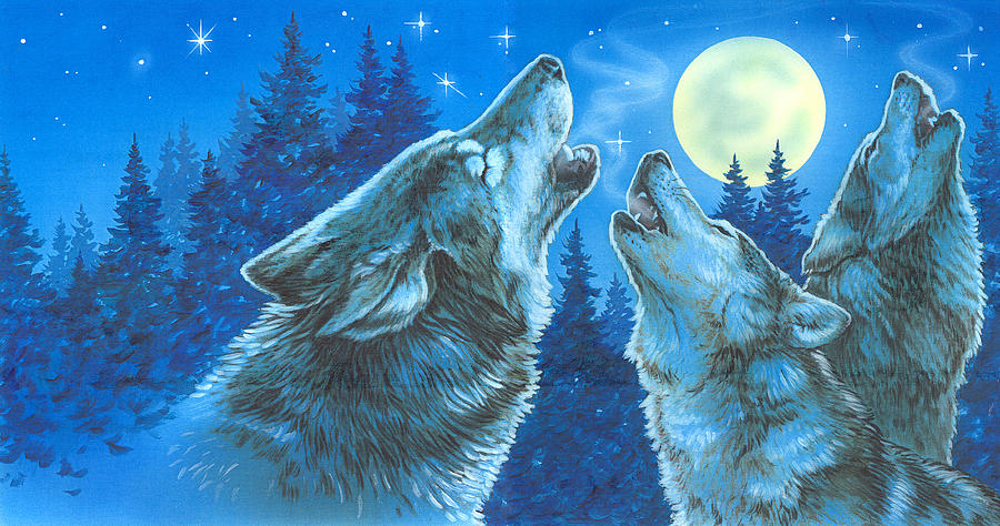 Wolves Painting - Moon Song by Richard De Wolfe