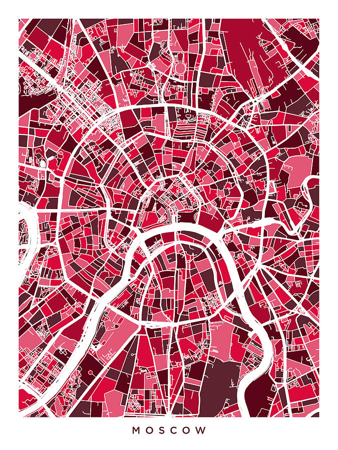 Moscow Digital Art - Moscow City Street Map #2 by Michael Tompsett