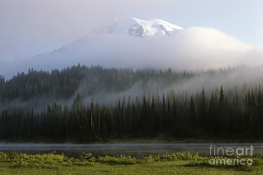 Mount Rainier In Fog Photograph By Jim Corwin   Fine Art America