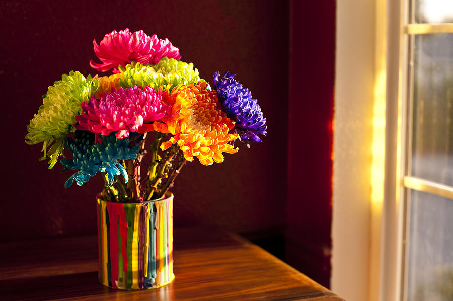 Multicolored Chrysanthemums in paint can #2 Photograph by Jim Corwin