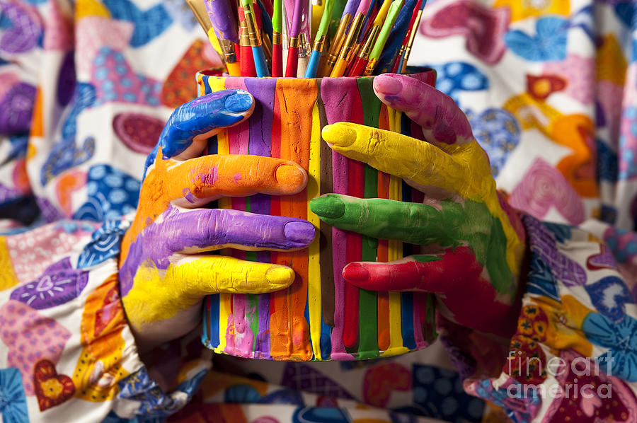 Brush Photograph - Multicolored Painted Fingers Holding #2 by Jim Corwin