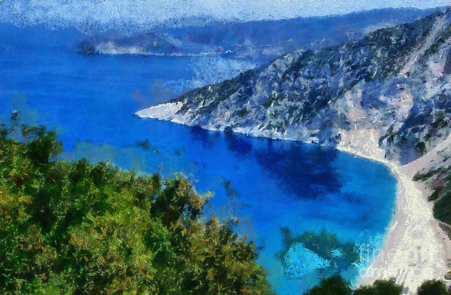Myrtos beach in Kefallonia island #1 Painting by George Atsametakis