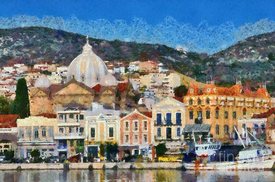 Mytilini port #1 Painting by George Atsametakis