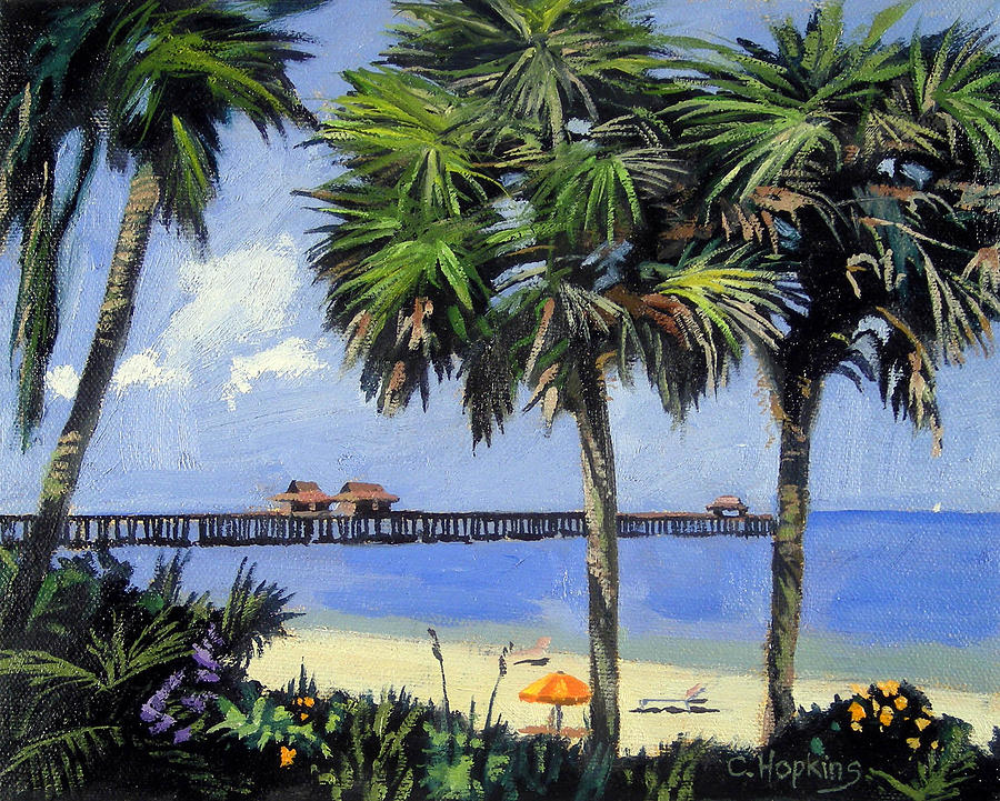 Landscape Painting - Naples Pier Naples Florida #2 by Christine Hopkins