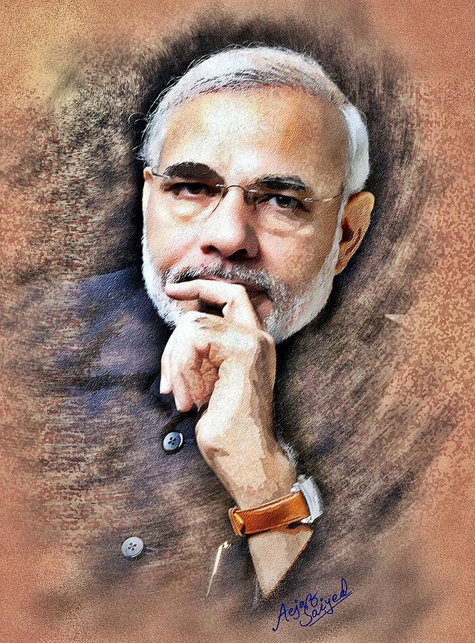 Narendra Modi Digital Art by Aejaz Saiyed