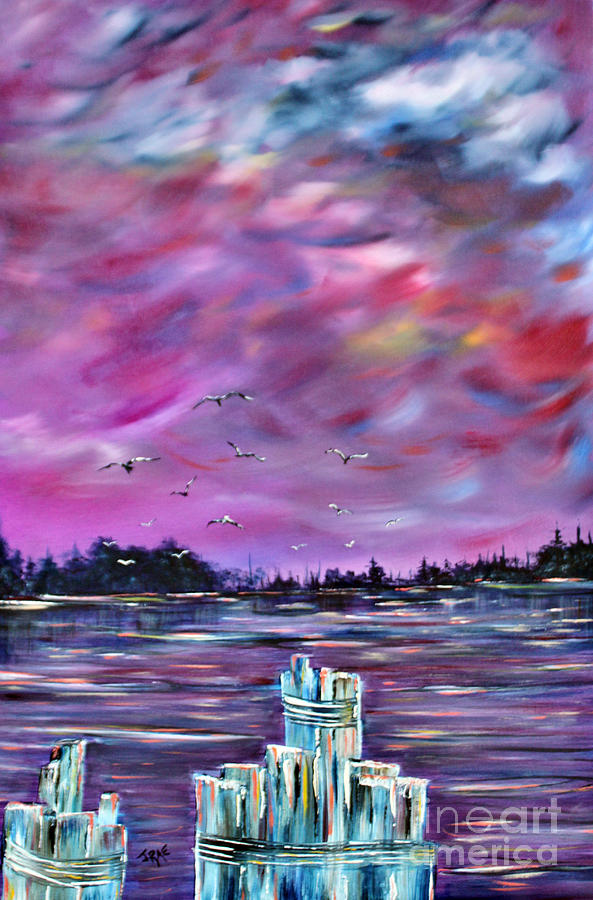 Neuse River Gulls North Carolina Painting by Janice Pariza