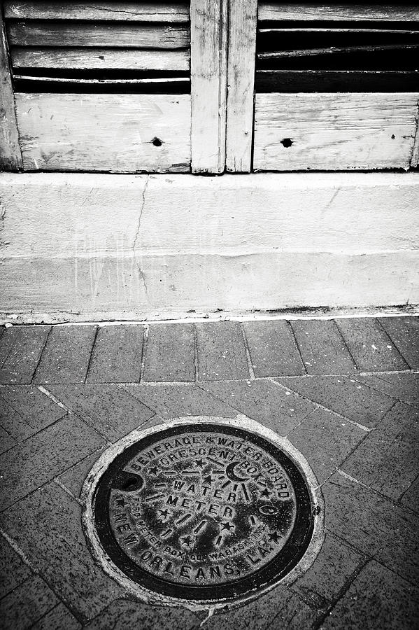 Black And White Photograph - New Orleans Water Meter III #2 by Chris Moore