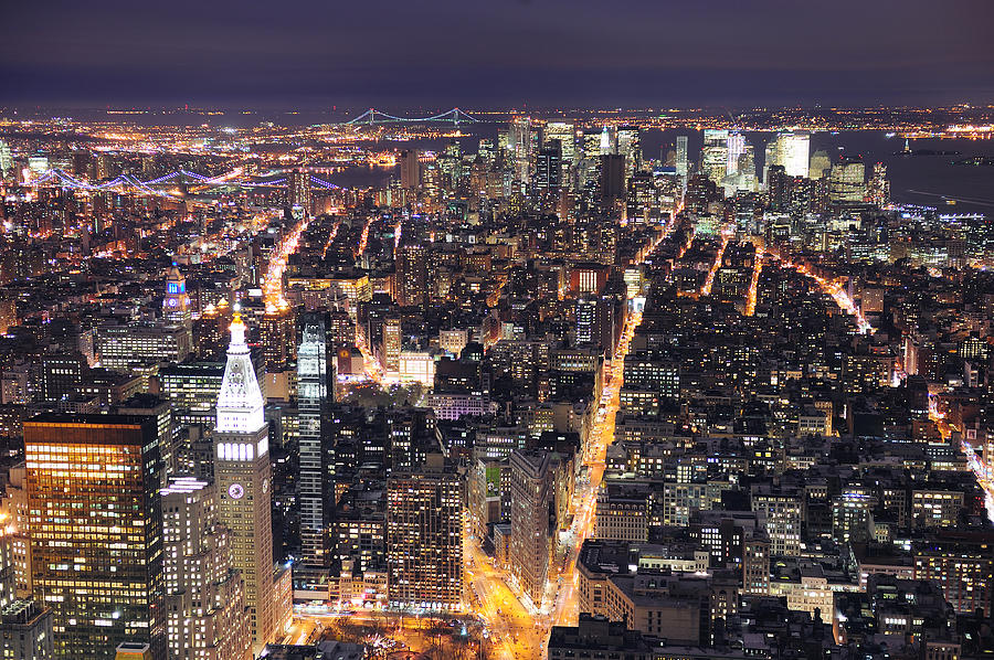 New York City Manhattan skyline aerial view at dusk #2 Photograph by Songquan Deng