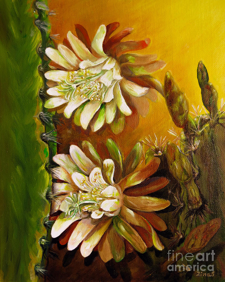 Nature Painting - Night blooming cereus by Zina Stromberg